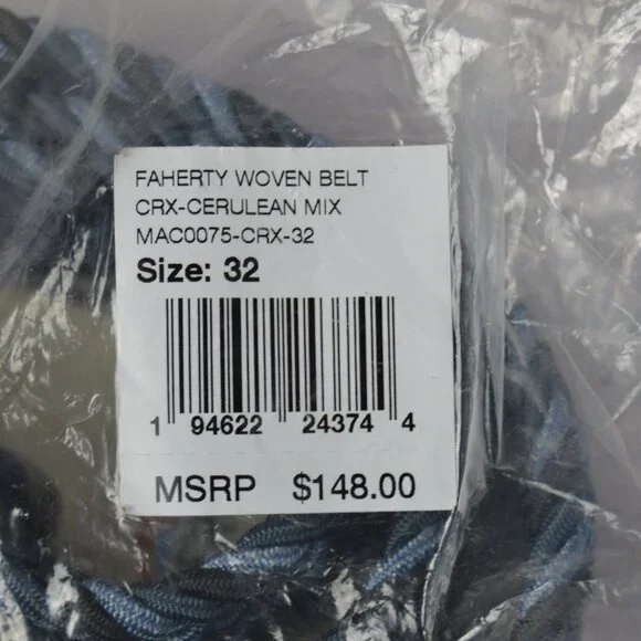 FAHERTY Men's 32 Waist Woven Belt Cerulean Mix Made in USA $148 NEW - Picture 5 of 11